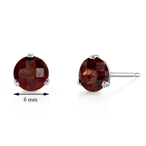 Garnet Stud Earrings 14 Kt White Gold Round Shape 2.25 Carats