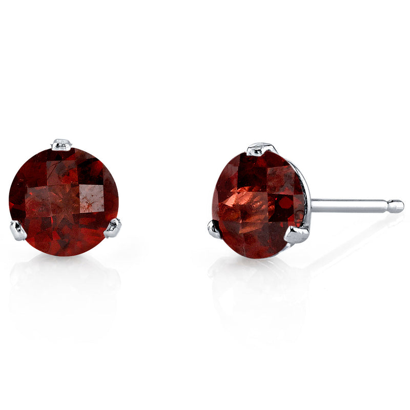 Garnet Stud Earrings 14 Kt White Gold Round Shape 2.25 Carats