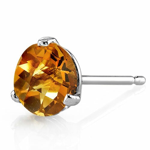 Citrine Stud Earrings 14 Kt White Gold Round Shape 1.5 Carats