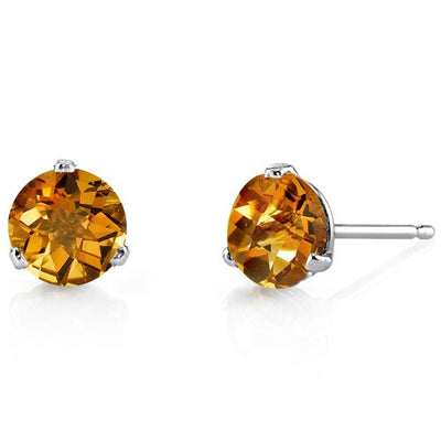 Citrine Stud Earrings 14 Kt White Gold Round Shape 1.5 Carats