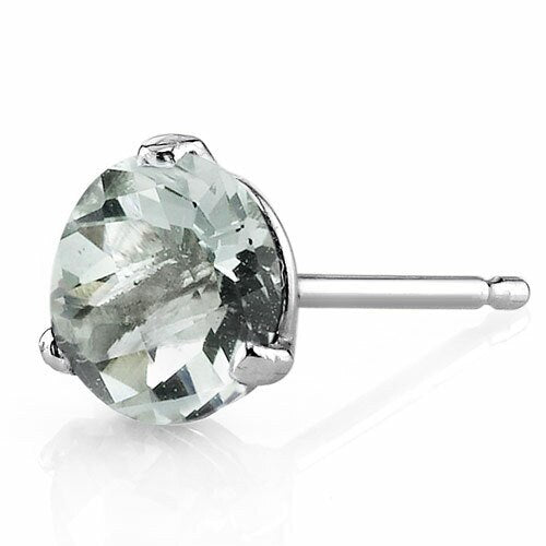 Green Amethyst Stud Earrings 14 Karat White Gold 1.5 Carats