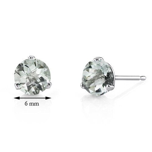 Green Amethyst Stud Earrings 14 Karat White Gold 1.5 Carats