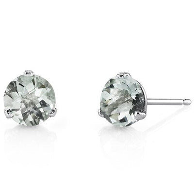 Green Amethyst Stud Earrings 14 Karat White Gold 1.5 Carats