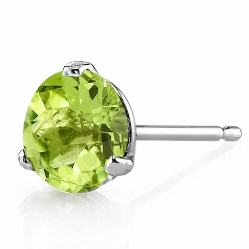 Peridot Stud Earrings 14 Kt White Gold Round Shape 1.75 Carats