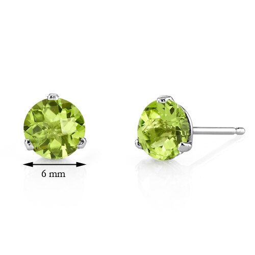 Peridot Stud Earrings 14 Kt White Gold Round Shape 1.75 Carats