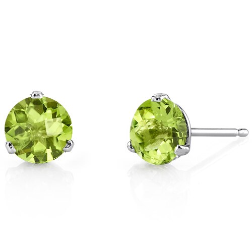 Peridot Stud Earrings 14 Kt White Gold Round Shape 1.75 Carats