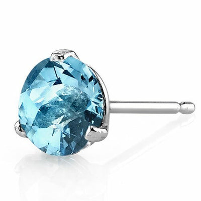 Swiss Blue Topaz Stud Earrings 14 Karat White Gold 2 Carats