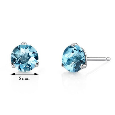 Swiss Blue Topaz Stud Earrings 14 Karat White Gold 2 Carats