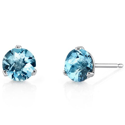 Swiss Blue Topaz Stud Earrings 14 Karat White Gold 2 Carats