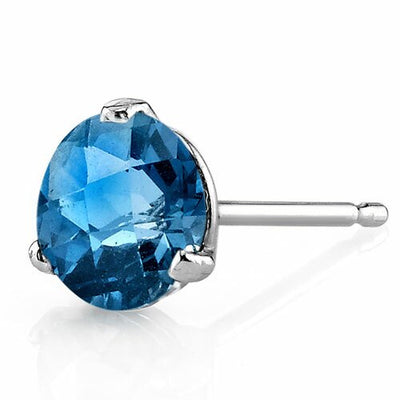 London Blue Topaz Stud Earrings 14 Karat White Gold 2 Carats