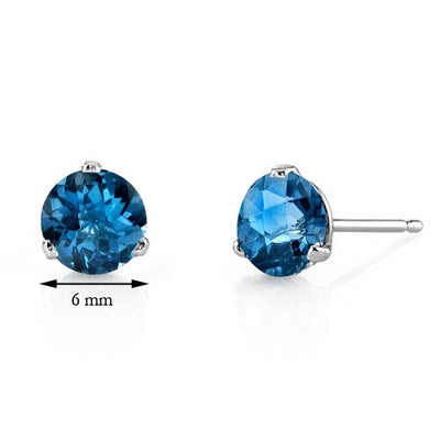 London Blue Topaz Stud Earrings 14 Karat White Gold 2 Carats