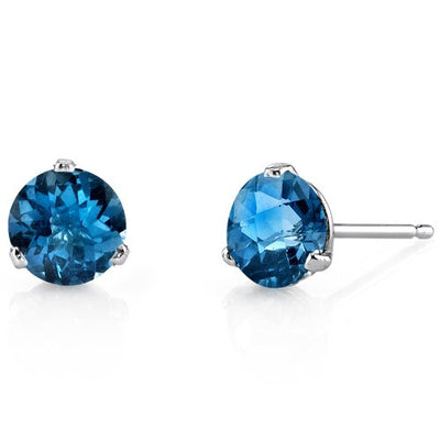 London Blue Topaz Stud Earrings 14 Karat White Gold 2 Carats