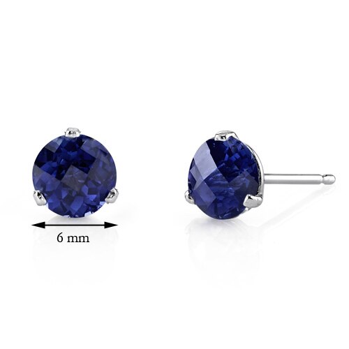 Blue Sapphire Stud Earrings 14 Karat White Gold 2.25 Carats