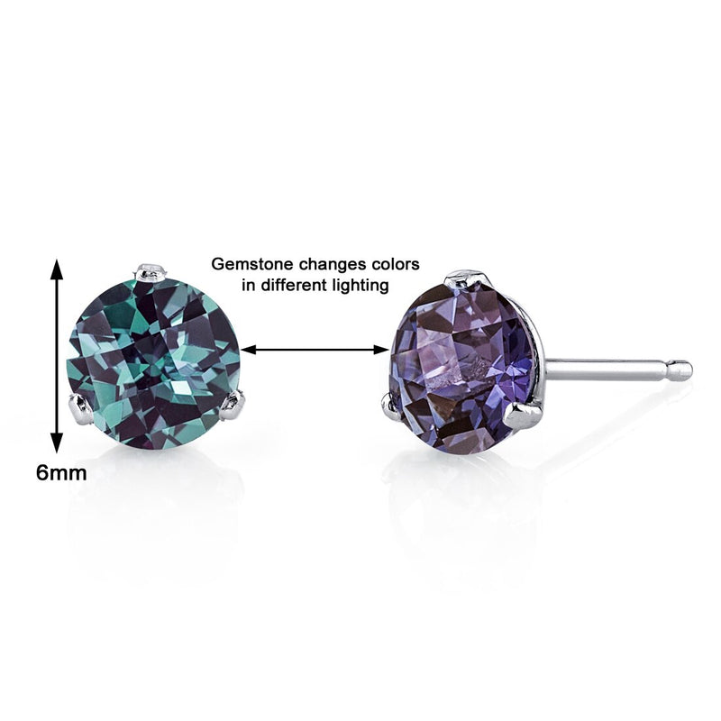 Alexandrite Round Martini Stud Earrings 14 Karat White Gold 2 Carats