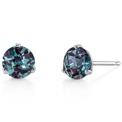 Alexandrite Round Martini Stud Earrings 14 Karat White Gold 2 Carats