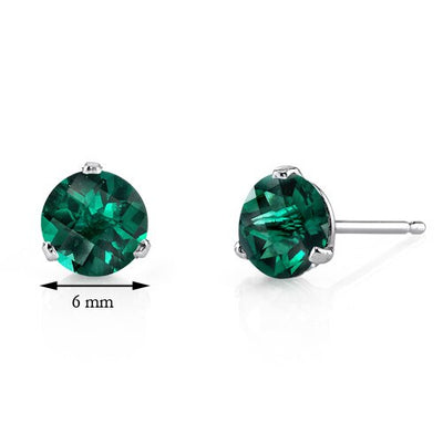 Emerald Stud Earrings 14 Kt White Gold Round Shape 1.5 Carats