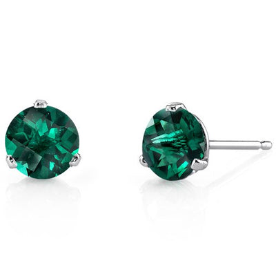 Emerald Stud Earrings 14 Kt White Gold Round Shape 1.5 Carats