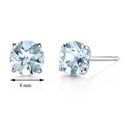 Aquamarine Stud Earrings 14 Karat White Gold Round 1.5 Carats