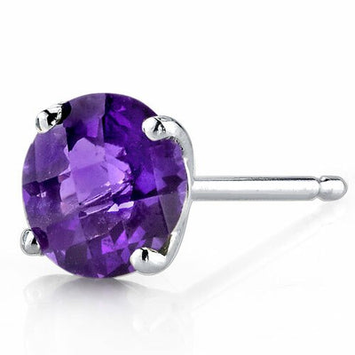 Amethyst Stud Earrings 14 Kt White Gold Round Shape 1.5 Carats