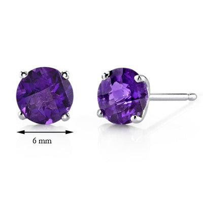 Amethyst Stud Earrings 14 Kt White Gold Round Shape 1.5 Carats