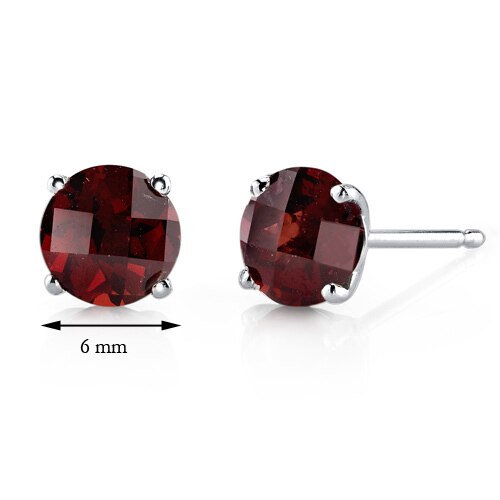 Garnet Stud Earrings 14 Kt White Gold Round Shape 2.25 Carats