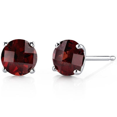 Garnet Stud Earrings 14 Kt White Gold Round Shape 2.25 Carats