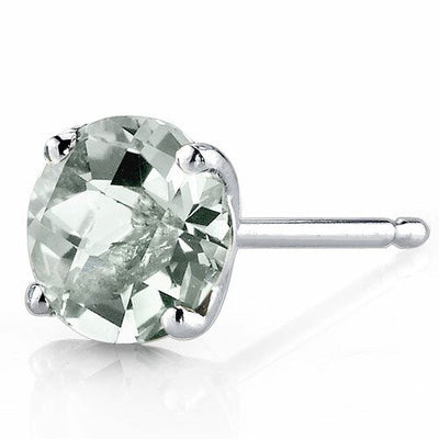 Green Amethyst Stud Earrings 14 Karat White Gold 1.5 Carats