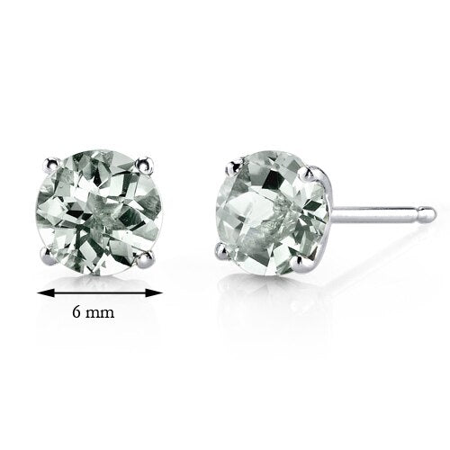 Green Amethyst Stud Earrings 14 Karat White Gold 1.5 Carats