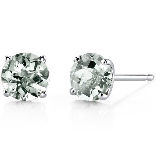 Green Amethyst Stud Earrings 14 Karat White Gold 1.5 Carats