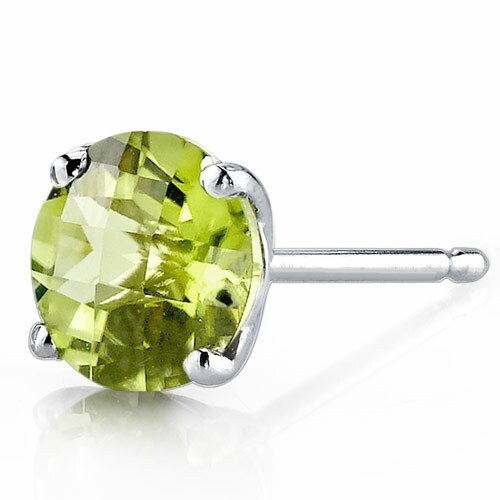 Peridot Stud Earrings 14 Kt White Gold Round Shape 1.75 Carats