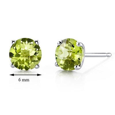 Peridot Stud Earrings 14 Kt White Gold Round Shape 1.75 Carats