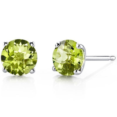 Peridot Stud Earrings 14 Kt White Gold Round Shape 1.75 Carats