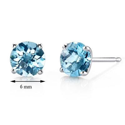 Swiss Blue Topaz Stud Earrings 14 Karat White Gold 2 Carats E18480-dimensions