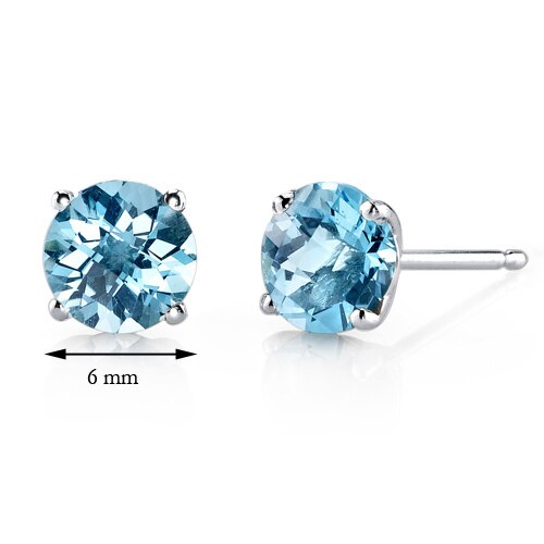 Swiss Blue Topaz Stud Earrings 14 Karat White Gold 2 Carats E18480-dimensions