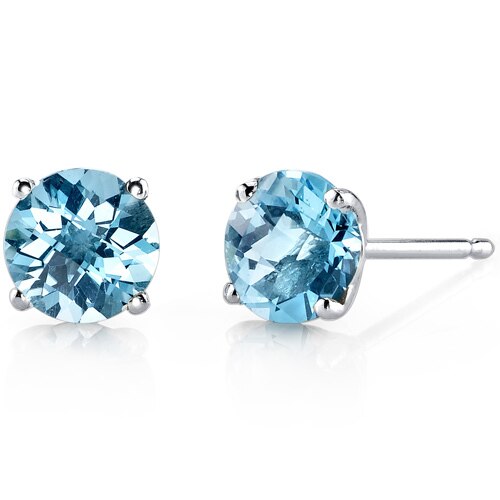 Swiss Blue Topaz Stud Earrings 14 Karat White Gold 2 Carats E18480