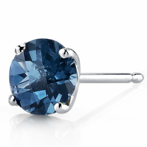 London Blue Topaz Round Stud Earrings 14 Karat White Gold 2 Carats