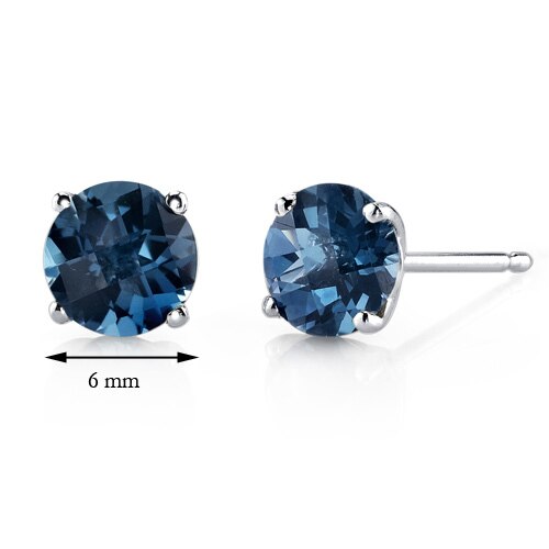 London Blue Topaz Round Stud Earrings 14 Karat White Gold 2 Carats