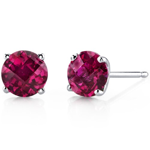 Ruby Round Stud Earrings and Pendant with Diamond Accent 14K White Gold 3.59 ctw Gift Set