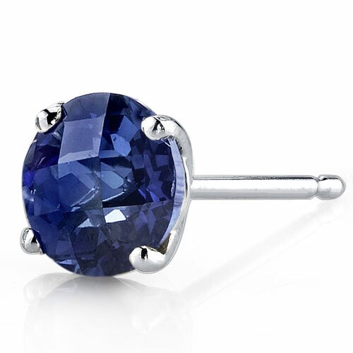 Blue Sapphire Round Stud Earrings 14 Karat White Gold 2.25 Carats