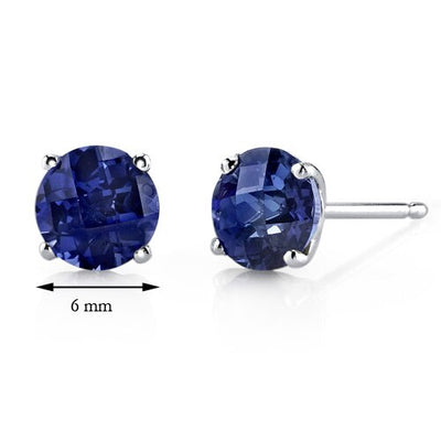 Blue Sapphire Round Stud Earrings 14 Karat White Gold 2.25 Carats