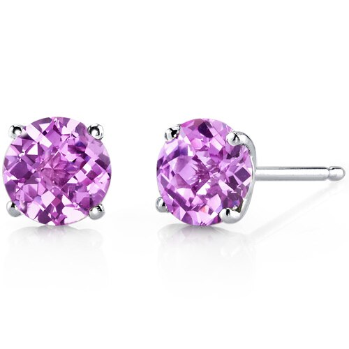 Pink Sapphire Stud Earrings 14 Karat White Gold 2.25 Carats