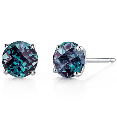 Alexandrite Round Stud Earrings and Pendant 14K White Gold 4.35 ctw Gift Set