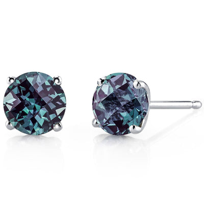 Alexandrite Stud Earrings 14 Karat White Gold 2 Carats E18490