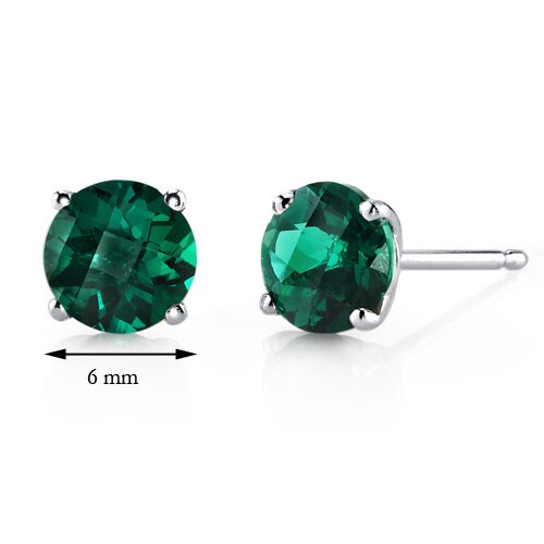 Emerald Stud Earrings 14 Kt White Gold Round Shape 1.5 Carats