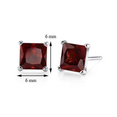 Garnet Stud Earrings 14 Karat White Gold Princess 2.75 Carats