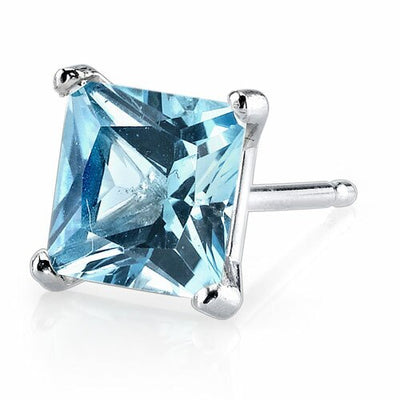 Swiss Blue Topaz Stud Earrings 14 Kt White Gold 2.5 Carats