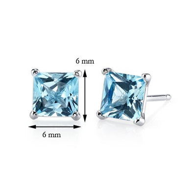 Swiss Blue Topaz Stud Earrings 14 Kt White Gold 2.5 Carats