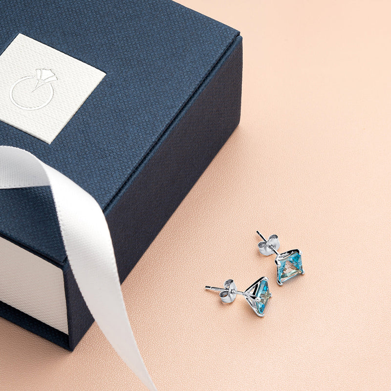 Swiss Blue Topaz Stud Earrings 14 Kt White Gold 2.5 Carats