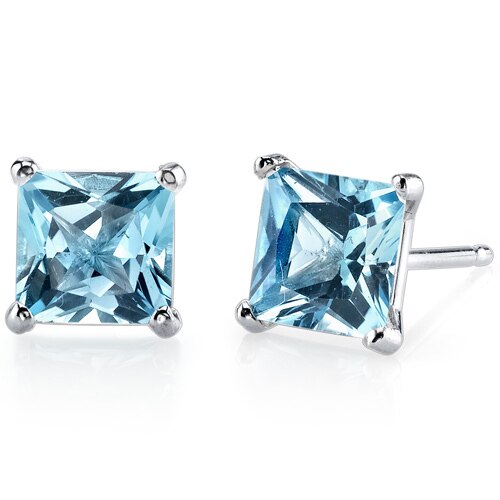 Swiss Blue Topaz Stud Earrings 14 Kt White Gold 2.5 Carats