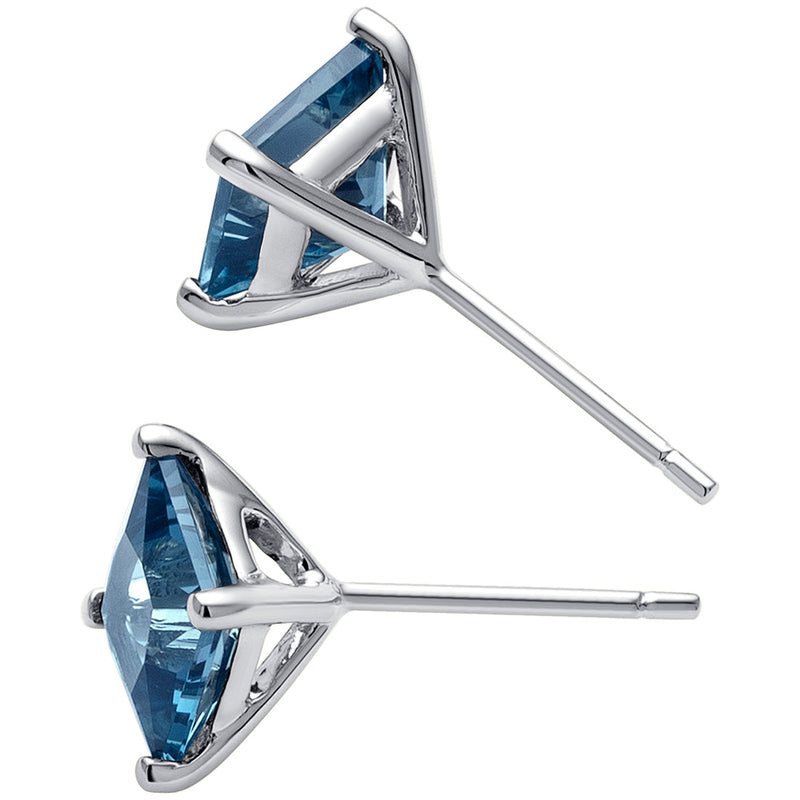 London Blue Topaz Stud Earrings 14 Karat White Gold 2.5 Carats